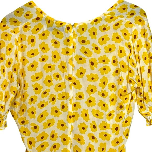 Faithfull The Brand LaBelle Womens Yellow Floral Mini Dress V-Neck Puff Sleeves - Picture 4 of 10